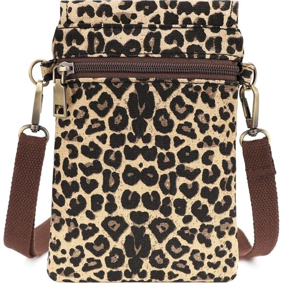 Women's Brown Leopard Vintage Embroidered Cute Mini Cross Body Bag Small Handbag - Picture 2 of 6